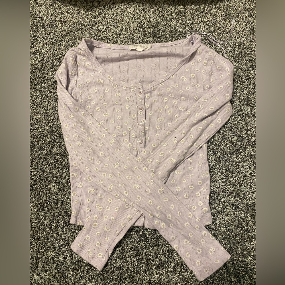Purple flower button up crop top